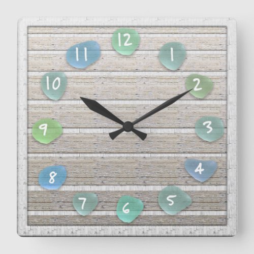 Sea Glass Beach Driftwood Look Square Wall Clock