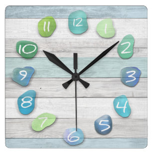 Beach Glass Nautical Themed Reclaimed Redwood Clock 