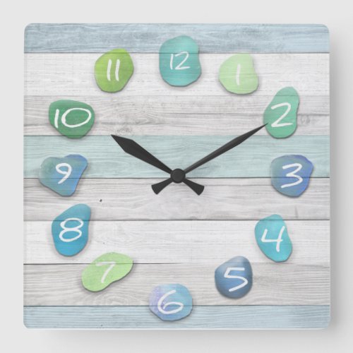 Sea Glass Beach Driftwood Ocean Square Wall Clock