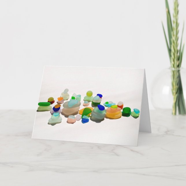 Sea glass, beach glass bright rainbow blank card (Front)