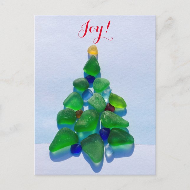 Sea glass, beach glass Christmas Holiday post card (Front)