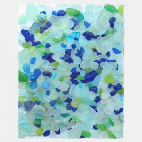 Sea glass beach glass cobalt blue aqua green fleece blanket