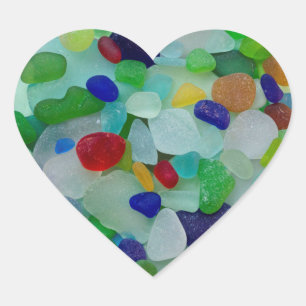 Sea glass, beach glass, heart stickers