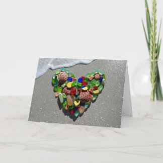 Sea glass, beach glass rainbow heart blank card