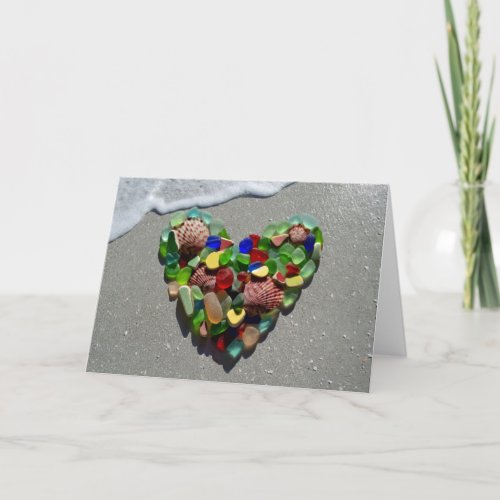 Sea glass beach glass rainbow heart blank card