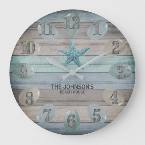 Sea Glass Beach  Nautical Driftwood Large Clock