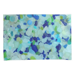 Sea glass, beach pottery cobalt blue aqua green pillow case