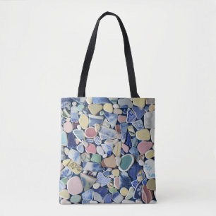 Sea glass, beach pottery cobalt blue tote bag