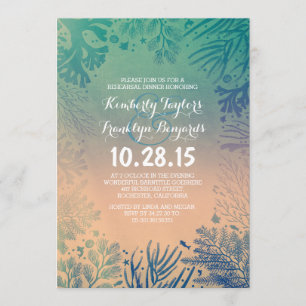Sea glass Beach Underwater Corals Rehearsal Dinner Invitation