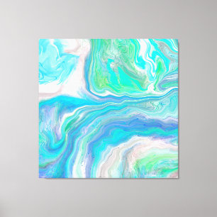Sea Glass Blue and Green Marble Fluid Art Canvas Print