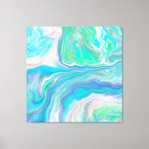 Sea Glass Blue and Green Marble Fluid Art   Canvas Print