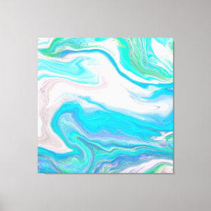 Sea Glass Blue and Green Marble Fluid Art Canvas Print