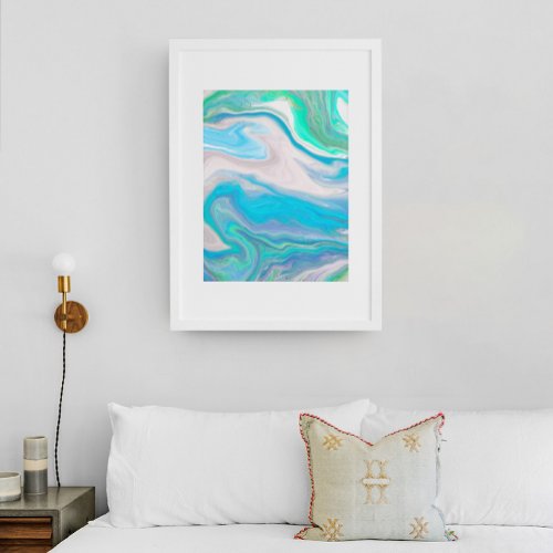 Sea Glass Blue and Green Marble Fluid Art   Canvas Print