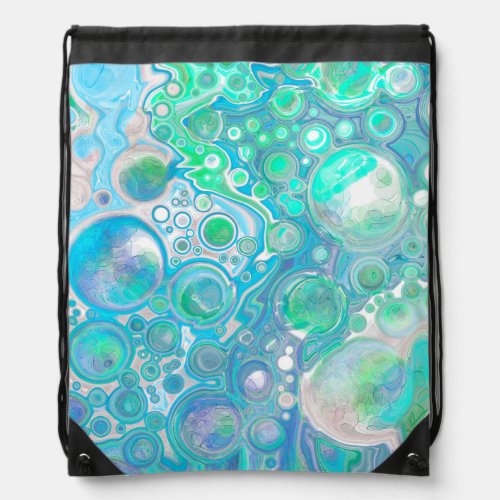 Sea Glass Blue and Green Marble Fluid Art   Drawstring Bag