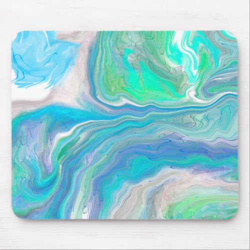 Sea Glass Blue and Green Marble Fluid Art    Mouse Pad