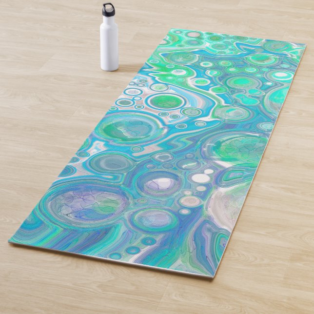 Sea Glass Blue and Green Marble Fluid Art  Yoga Mat (In Situ)