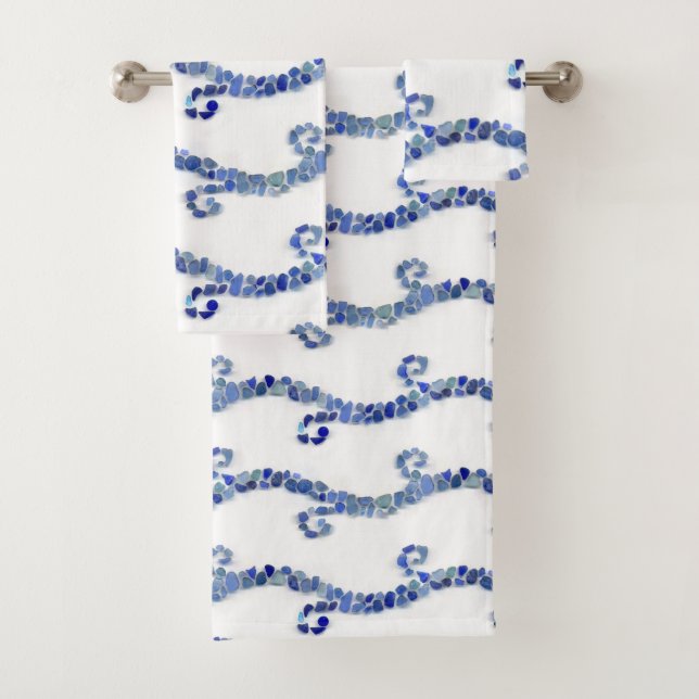 Sea glass - blue waves bath towel set (Insitu)