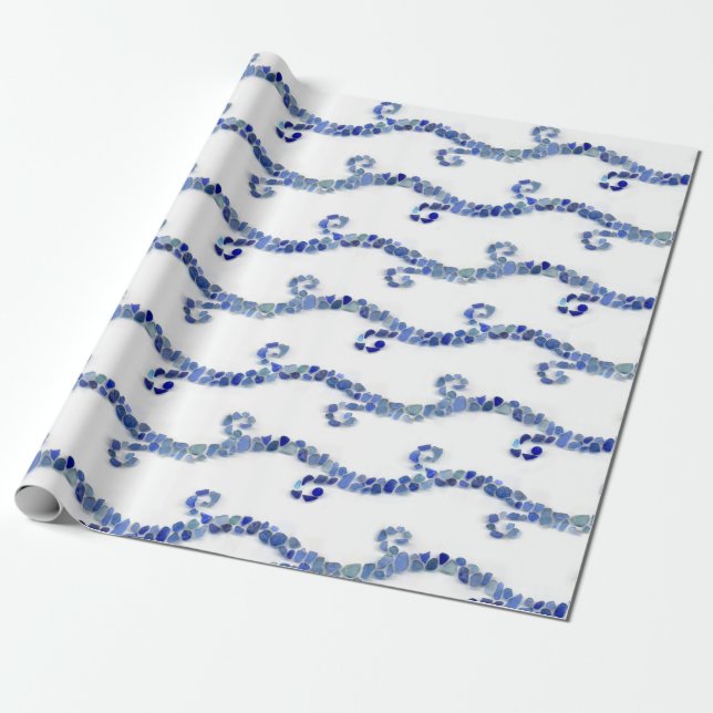 Sea glass - blue waves wrapping paper (Unrolled)
