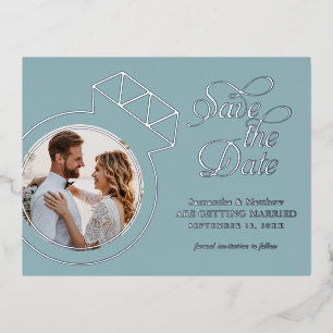 Sea Glass Blue Wedding Save the Date Photo Foil Invitation Postcard