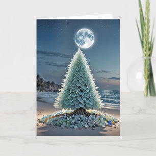 Sea Glass Christmas Tree On a Beach Card