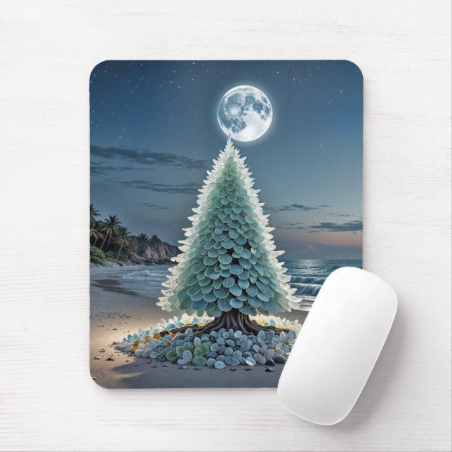 Sea Glass Christmas Tree On a Beach Mouse Pad (With Mouse)