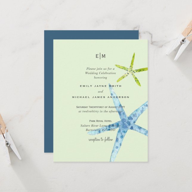 Sea Glass Color Beach Ocean Life Wedding (Front/Back In Situ)