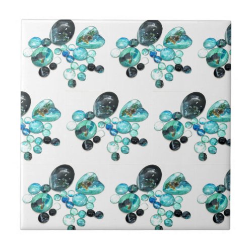 Sea glass colors flowers and bling  ceramic tile