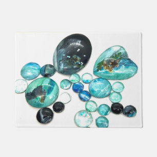 Sea glass colors flowers and bling doormat
