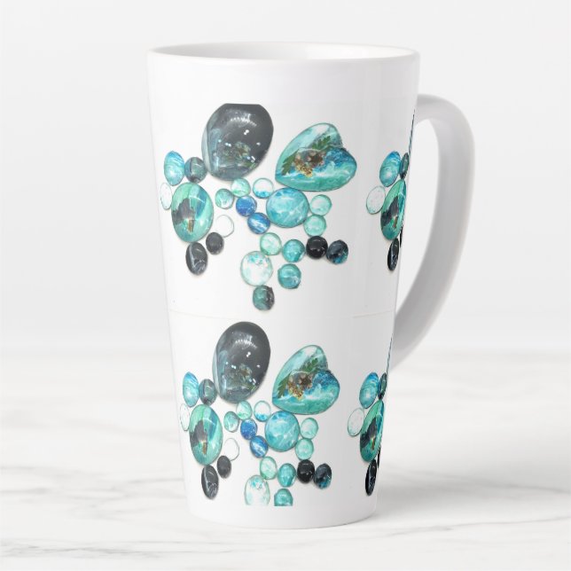 Sea glass colors flowers and bling  latte mug (Right Angle)