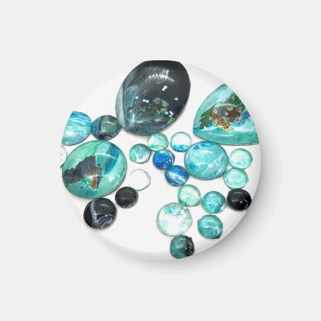 Sea glass colors flowers and bling  magnet (Front)