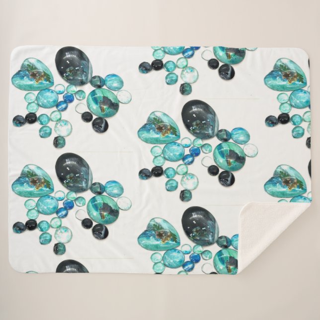 Sea glass colors flowers and bling  sherpa blanket (Front (Horizontal))