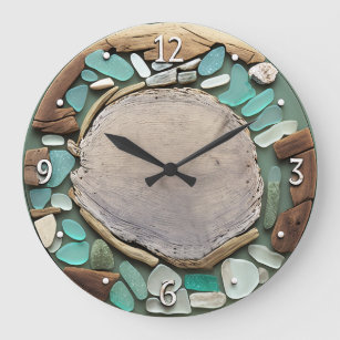 Sea Glass Driftwood Beach Square Wall Clock