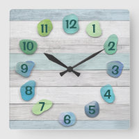 Sea Glass Driftwood Square Wall Clock