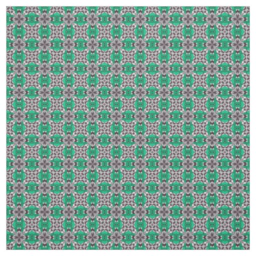 Sea Glass Green and White Repeat Tile Pattern Fabric