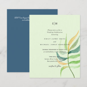 Sea Glass Green Blue Tropical Leaf Wedding
