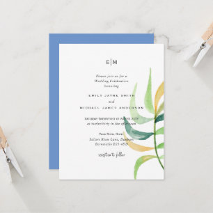 Sea Glass Green Blue Tropical Leaf Wedding