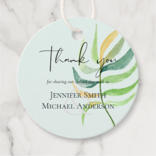 Sea Glass Green Blue Tropical Leaf Wedding Favor Tags