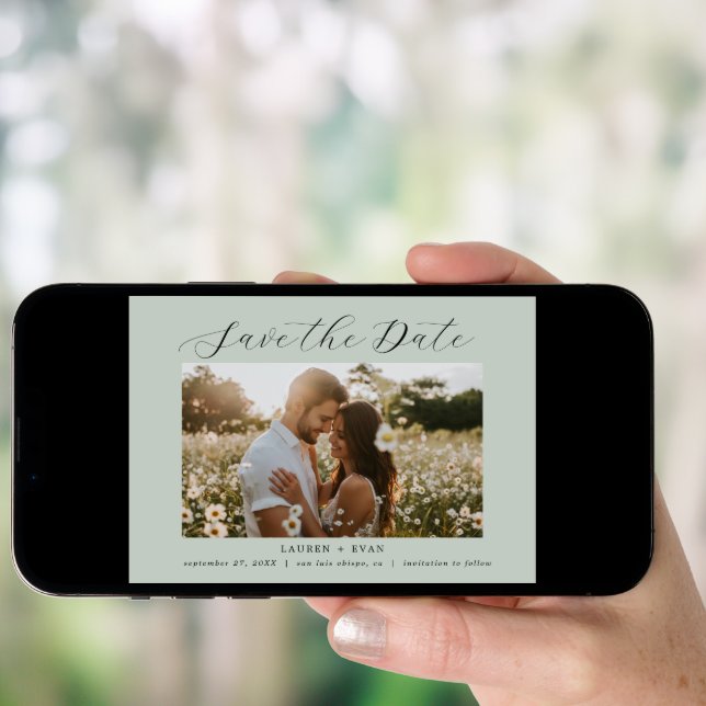 Sea Glass Green Elegant Modern Boho Save the Date Invitation (Front Digital)