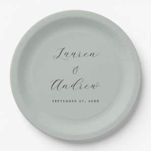 Sea Glass Green Elegant Modern Simple Wedding Paper Plates