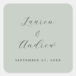 Sea Glass Green Elegant Modern Simple Wedding Square Sticker