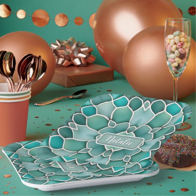 Sea-Glass Green - Ocean, Beach or Undersea Theme  Paper Plates (Multi)