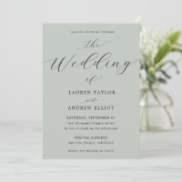 Sea Glass Green Script Elegant Modern Wedding