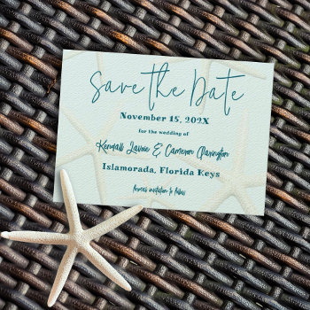 Sea Glass Green Starfish Save The Date Cards by sandpiperWedding at Zazzle
