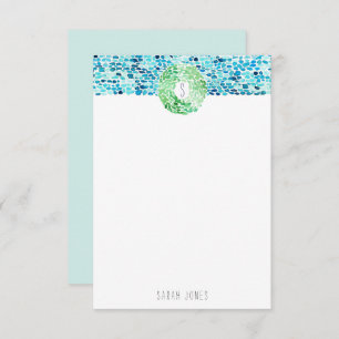 Sea Glass Hand Painted Watercolor Note Card - Aqua