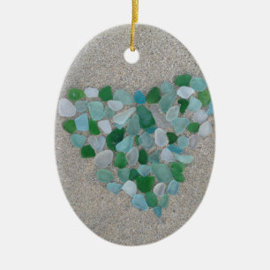 Sea glass heart ceramic ornament