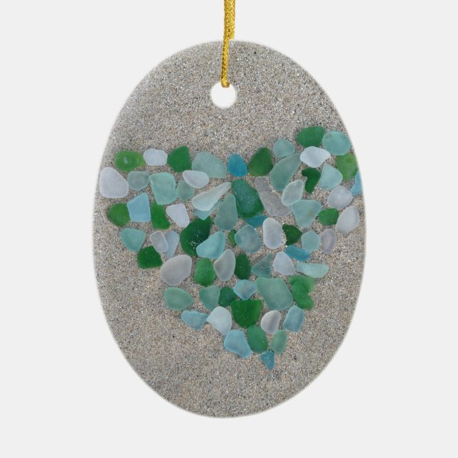 Sea glass heart ceramic ornament (Front)