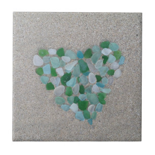 Sea glass heart ceramic tile