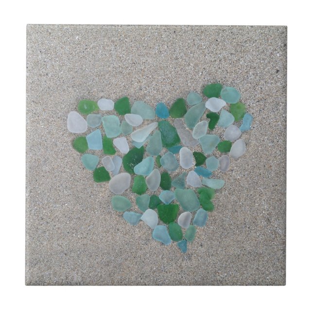 Sea glass heart ceramic tile (Front)