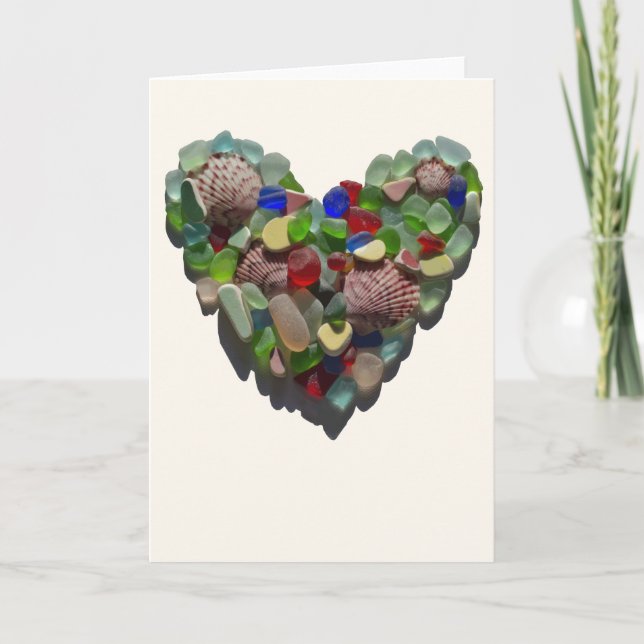 Sea glass heart customizable card, Valentine's day Holiday Card (Front)