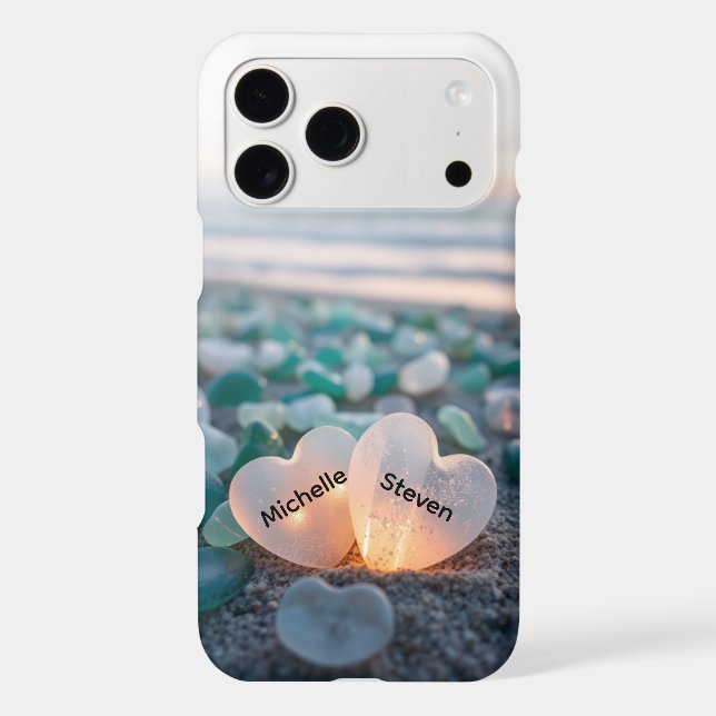 Sea Glass Hearts Beach Couple Personalized Name Case-Mate iPhone Case (Back)